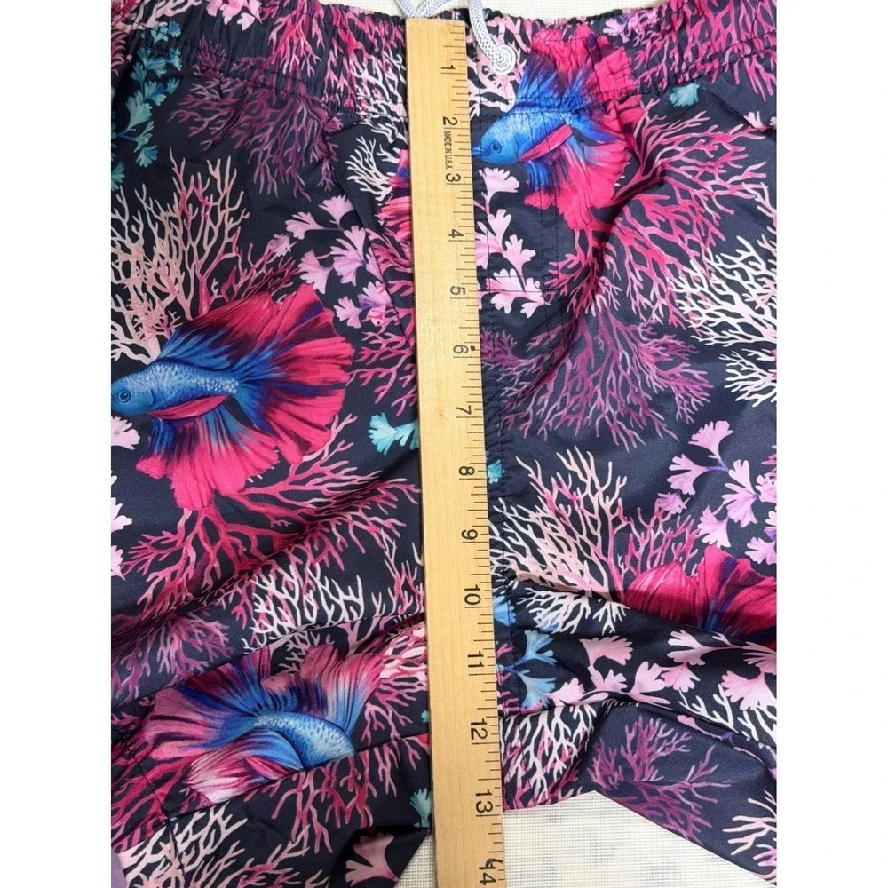 Psycho Tuna Mens Betta Fish Coral Print Swim Trunks Navy Pink Blue Size Small